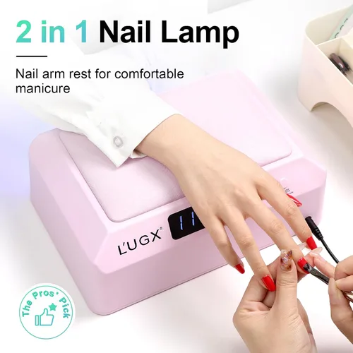 Vista 2 de L'UGX Lámpara de uñas profesional para secadora de esmalte de gel de 72 W, luces LED UV con almohada para reposabrazos y bandeja retráctil, perfecta