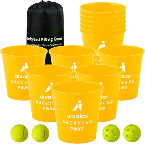 Vista 6 de Aivalas Yard Pong Outdoor Games, Giant Yard Games Set with 12 Buckets and Balls for Adults and Family, Toss Game Throwing Games for Beach, Camping