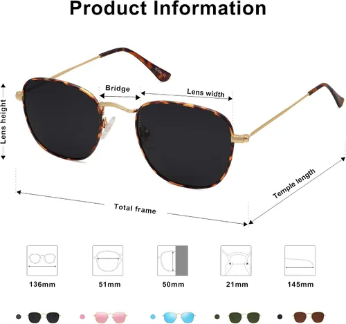 Vista 6 de SOJOS Square Polarized Sunglasses for Men Women Classic Vintage Retro Style SJ1143
