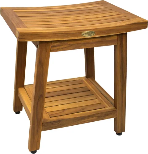Vista 8 de EcoDecors Eleganto - Banco Taburete de ducha de madera de teca impermeable de 16 pulgadas de altura, color natural, silla de asiento para ducha