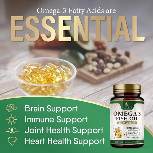 Vista 6 de Suplementos de aceite de pescado Omega 3 – 2400 mg de aceite de pescado por porción – Omega-3 de triple fuerza con ácidos grasos EPA y DHA – Apoyo