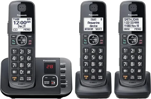 Vista 11 de Panasonic Link2Cell - Sistema de teléfono inalámbrico expandible Bluetooth DECT 6.0 con contestador automático y bloqueo de llamadas - 3 auriculares