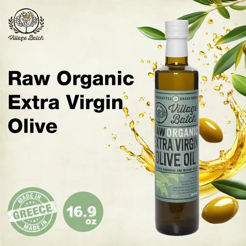 Vista 3 de Village Batch Aceite de oliva virgen extra orgánico crudo, AOVE prensado en frío y sin filtrar, auténtico aceite de oliva griego, rico sabor