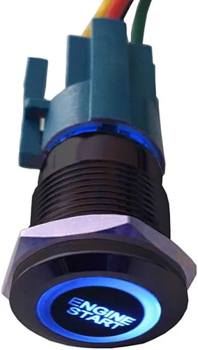 Vista 2 de ESUPPORT Interruptor de botón momentáneo de 12V para auto, vehículo, con luz LED azul, carcasa negra, interruptor de encendido de motor, enchufe