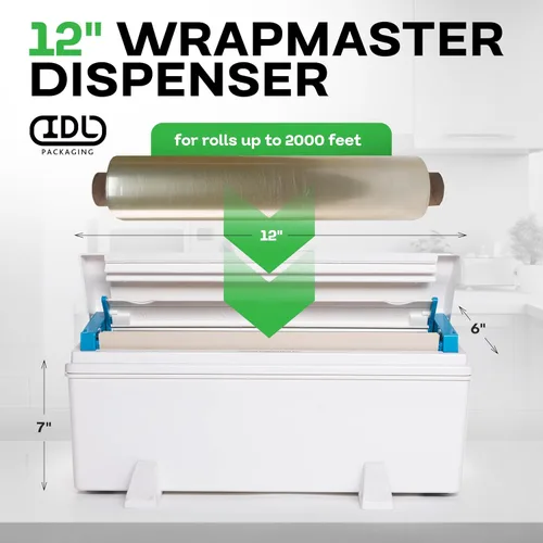 Vista 2 de IDL Packaging WP-179D - Dispensador WrapMaster de 12 pulgadas para rollos de película de alimentos, color blanco, dispensador profesional