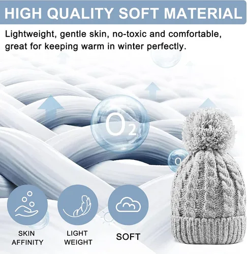 Vista 3 de Gorro de invierno para mujer con forro polar cálido, tejido grueso, para esquiar