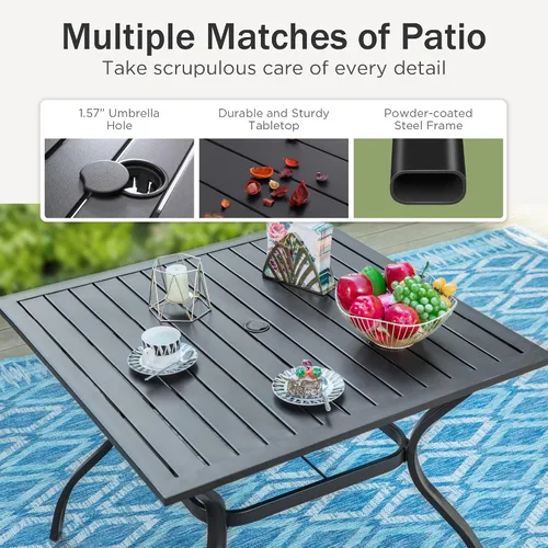 Vista 6 de PHI VILLA Juego de comedor al aire libre para 4, mesa de metal con sillas plegables, negro