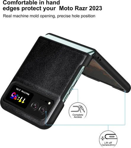Vista 2 de Funda delgada para Motorola Razr 2023, [piel + parte trasera de policarbonato duro] [soporte de carga inalámbrica] Funda protectora ultrafina a