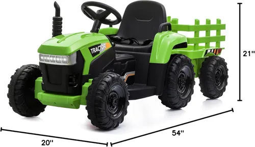 Vista 10 de TOBBI - Coche eléctrico para niños de 12 V con remolque, tractor para Verde