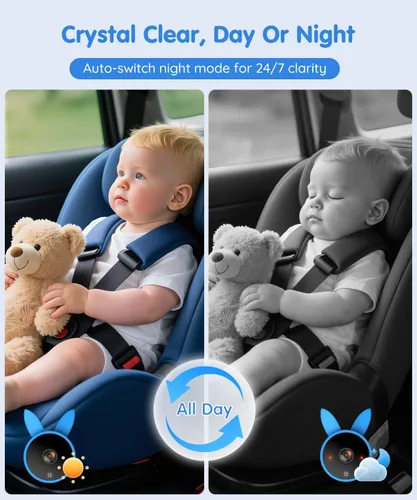 Vista 3 de Babyvue BV4 - Monitor de coche de bebé de 7 pulgadas, pantalla grande IPS 1080P con alimentación USB Plug & Play, monitor de asiento de automóvil