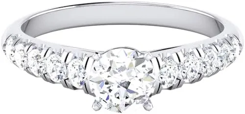 Vista 2 de Anillo de compromiso de diamantes redondos creados en laboratorio con certificación IGI de 0.50-3.0 quilates con piedra lateral en oro blanco de 14