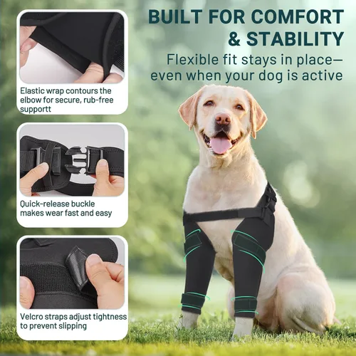 Vista 6 de Protector de codo para perro, mangas para patas de perro antilamidas para higroma, callos y alivio de la artritis, almohadillas ajustables