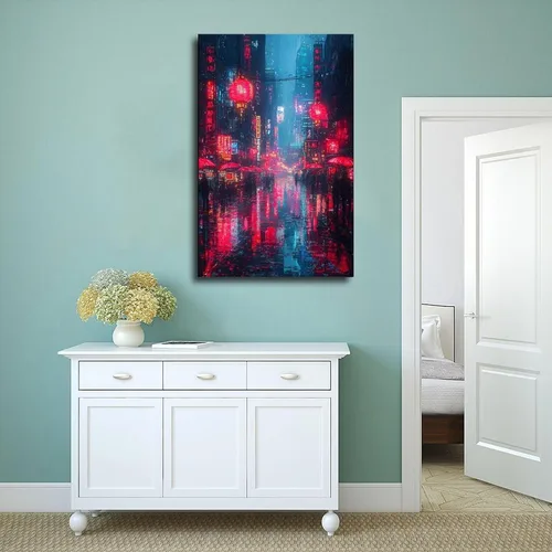 Vista 4 de Cyberpunk Pixel Art Print – Retro Futuristic Neon City – Vaporwave Digital Wall Decor Poster Print Decorative Painting Canvas Wall Art Living Room