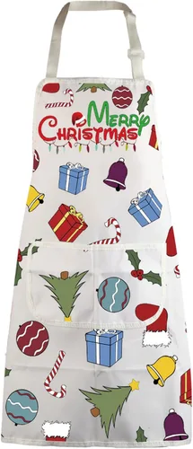 Vista 9 de Delantales de Navidad para mujeres y hombres, delantal de cocina de Navidad con bolsillos, regalos de Feliz Navidad, delantal de chef para hornear