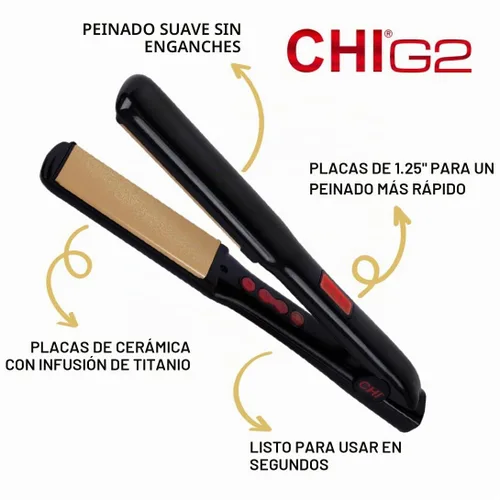 Vista 2 de Plancha para cabello, Chi G2 de cerámica y titanio, 1.25 pulgadas, 1.4 libras
