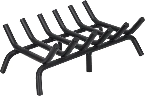 Vista 9 de Rejilla de chimenea de 14 pulgadas resistente – Soporte para troncos de chimenea Rejilla de hierro fundido Estante para estufa de leña Bandeja