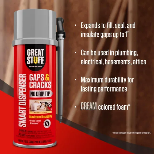 Vista 3 de Great Stuff 99108824 Dispensador Inteligente para Huecos y Grietas, Crema, 12 Onzas