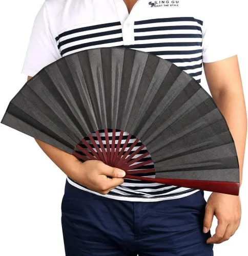 Vista 7 de ZUMAHA Minimalist Black Hand Fan, Chinese Classical Style Folding Fan for PerformanceDanceFightingWeddingChurchParty