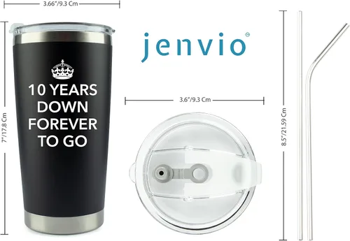 Vista 6 de 10 aniversario para él Vaso de viaje de acero de 20 onzas para café o bebidas frías 10.º décimo mejor regalo de taza de boda para hombres, su