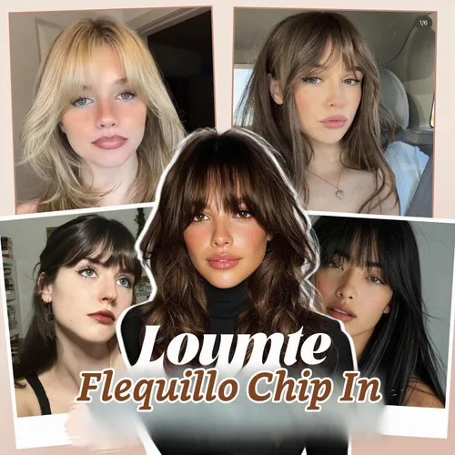 Vista 6 de Extensiones de cabello humano 100 % real, flequillo ondulado, color marrón oscuro, piezas de cabello falso, flequillo delgado, clip para mujer