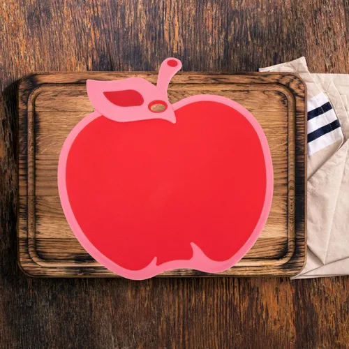 Vista 2 de SHERCHPRY Tabla de servir de manzana roja, tabla de cortar en forma de fruta con mango, tabla de cortar de cocina de plástico