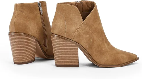 Vista 3 de Botas de tobillo para mujer con corte en V, puntera puntiaguda, tacón grueso, cremallera lateral, botas Chelsea