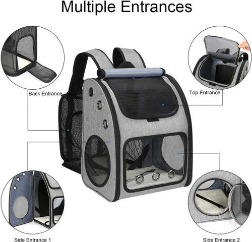 Vista 5 de Mochila expandible para gatos, perros y animales pequeños, transportador portátil de viaje para mascotas, diseño súper ventilado, aprobado por