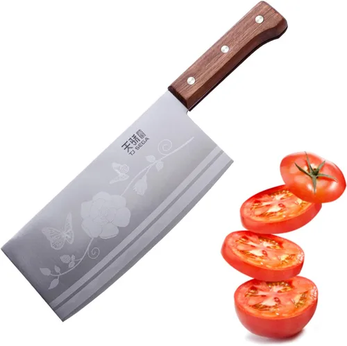 Vista 17 de TJ POP Cuchilla China de Chef, Cuchillo de Acero Inoxidable de 7.5 Pulgadas con Mango Ergonómico, Cuchillo de Cocina Ultra Afilado para Hogar