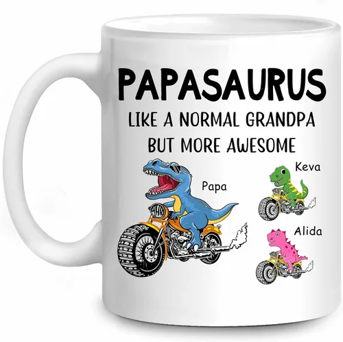 Vista 10 de WHIDOBE Taza Papasaurus personalizada (1 niño) Taza personalizada de 11 oz 15 onzas para abuelo, regalo personalizado para abuelo, hombres, él