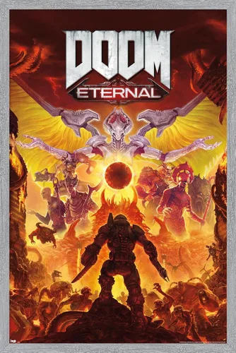 Vista 13 de Trends International Doom Eternal Maykr - Póster de pared, 22.4 pulgadas de largo x 14.7 pulgadas, versión enmarcada en madera de granero