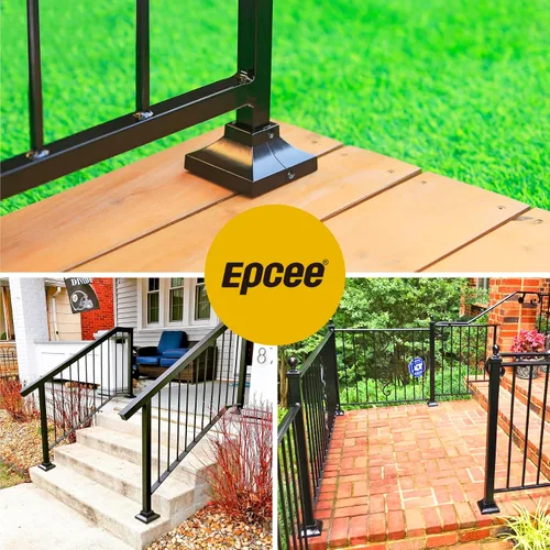 Vista 6 de 1 pieza Base de poste de cubierta de 2,5 cm de aluminio, falda de poste, pasamanos, escalera, base de barandilla de terraza y porche (negro)
