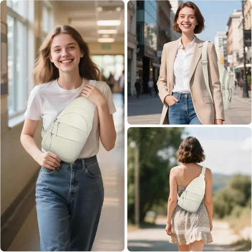 Vista 2 de Tuwubi Bolsos cruzados para mujer, bolsa para hombres, mochila pequeña de senderismo antirrobo, ligera para viajes al aire libre (M, beige)