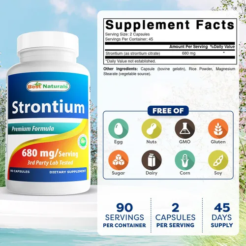 Vista 2 de Best Naturals Fórmula de construcción de huesos de estroncio 680 mg/porción 90 cápsulas