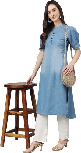 Vista 4 de Janasya Indian - Pantalones de mezclilla azul claro para mujer