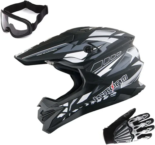 Vista 21 de 1Storm - Casco de motocross para adultos, bicicleta de montaña de descenso, BMX, MX, ATV, motocicleta todoterreno, estilo Storm HF803; negro mate