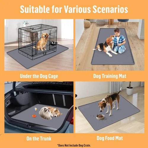 Vista 6 de Tapete de silicona para cama de perro, 34 x 22 pulgadas, tapete para jaulas de perro, alfombrilla para perrera con borde elevado, lavable