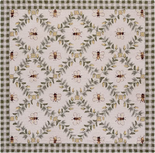 Vista 3 de SAFAVIEH Colección Chelsea Alfombra de Área - 5'6" Cuadrada, Marfil y Verde, Lana de Campo Francés Enganchada a Mano, Diseño Floral, Ideal para Sala
