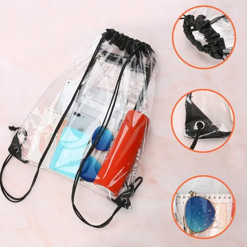 Vista 5 de NATURAL STYLE Paquete de 2 bolsas transparentes con cordón aprobadas para estadios, bolsas transparentes de PVC con cordón, mochila transparente
