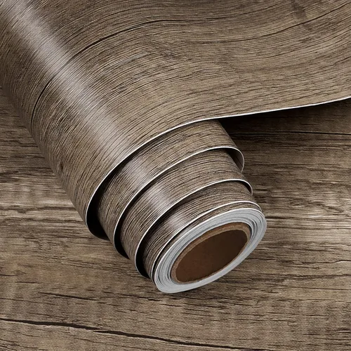 Vista 6 de FunStick Papel pintado de madera marrón arranca y pega, impermeable, extraíble, papel de contacto de grano de madera natural autoadhesivo, papel