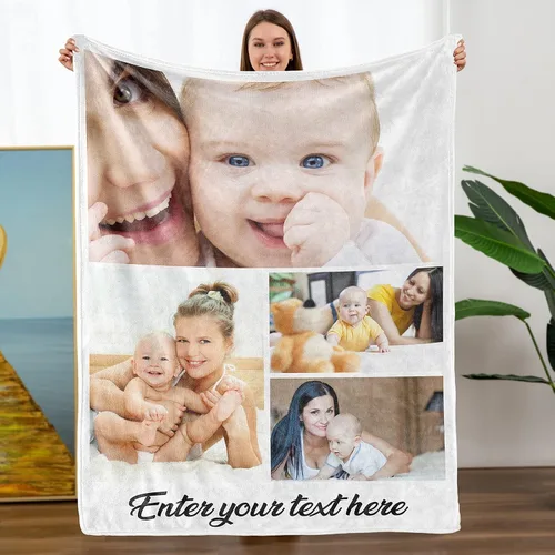 Vista 12 de Mantas personalizadas con fotos, manta personalizada con nombre de imagen para esposa, marido, novio, novia, aniversario, Navidad, cumpleaños, 1 Foto