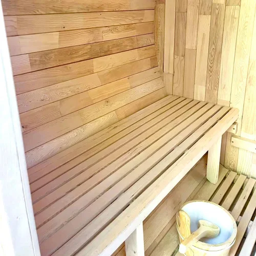 Vista 6 de Smartmak Sitio de sauna de barril de madera al aire libre, 4 personas Canadian Hemlock Garden Saunas de madera tradicionales con techo de asfalto