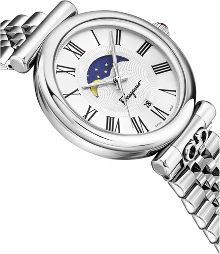 Vista 3 de Ferragamo Ora Moonphase Collection - Reloj de lujo para mujer con pulsera plateada y esfera con caja de acero inoxidable