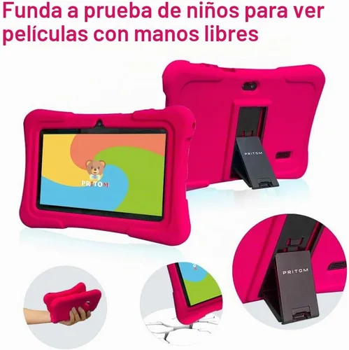 Vista 6 de PRITOM tableta para niños de 7 pulgadas Quad Core Android 13, 32 GB ROM WiFi, Bluetooth, cámara dual Educativo, juegos, control parental, Rosa
