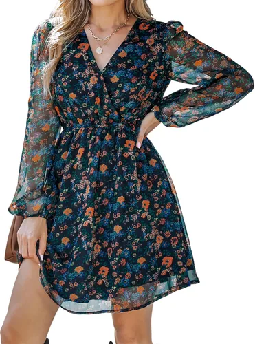 Vista 18 de CUPSHE Vestido floral de otoño para mujer, estilo bohemio, para vacaciones Borgoña Ditsy