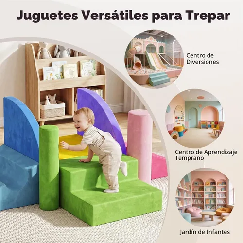 Vista 6 de Teckid Juguetes de escalada para niños pequeños, juego de 8 piezas de bloques de espuma suave para interiores, gateo seguro, escalada