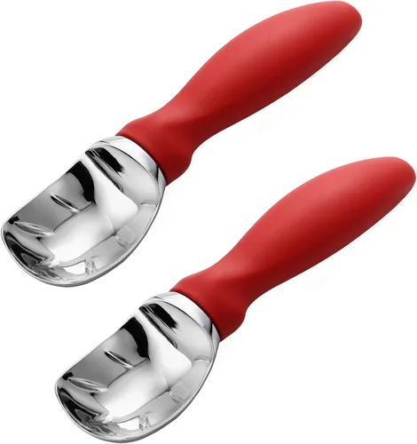 Vista 14 de Spring Chef - Cuchara para helado rosa de alta resistencia con mango suave, cuchara profesional para helado, cuchara de metal para masa de galletas