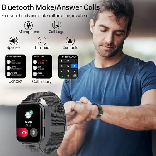 Vista 7 de Relojes inteligentes para mujer, reloj HD de 1.83 pulgadas y 1.85 pulgadas con llamadas y mensajes/frecuencia cardíaca/sueño/ciclo femenino, reloj