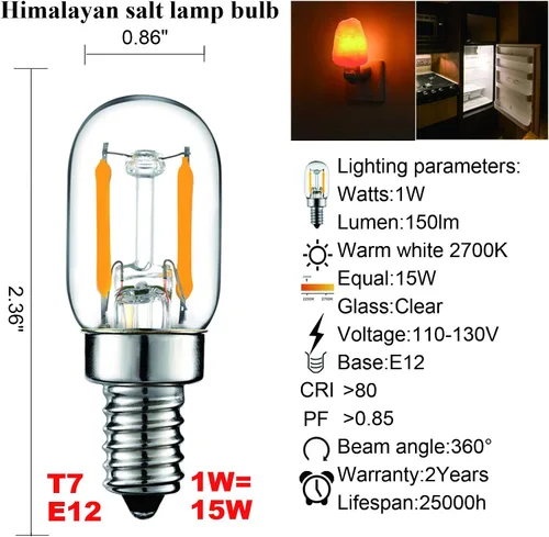 Vista 3 de LiteHistory E12 1 vatio igual 15w bombillas de luz nocturna 150lm lámpara de sal del Himalaya bombilla 2700K t22 t7 bombilla LED paquete de 2