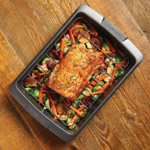 Vista 15 de Farberware Bakeware - Sartén antiadherente para asar con estante en U, 14.75 pulgadas x 10.75 pulgadas, color gris