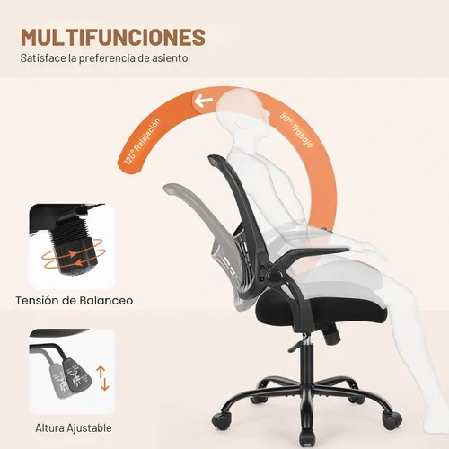 Vista 3 de Sweetcrispy Silla de escritorio para computadora de oficina, ergonómica, de malla con respaldo medio, giratoria, con ruedas, cómodo soporte lumbar